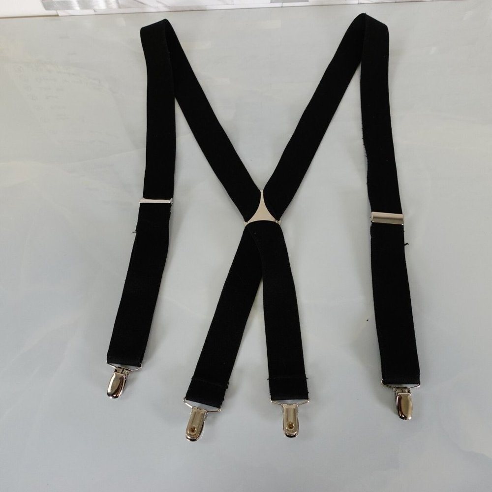 Suspender Mens Black Clip On Button Adjustable Strap Work‎ Non Stretch X Back